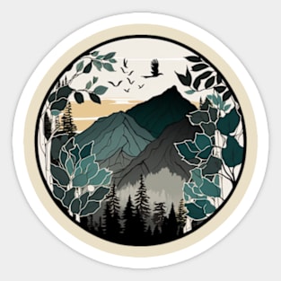 beautiful mountain view, vintage style Sticker